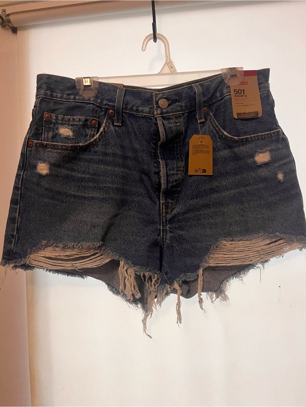 Levi's Distressed Dark Blue 501 Jean Shorts